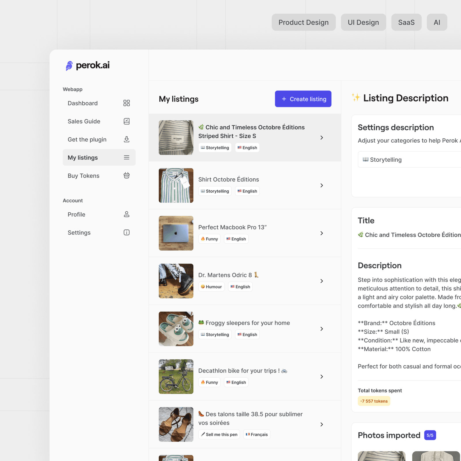 Interface SaaS product design